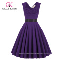 Atacado Grace Karin Sem molas Querida V-Back Vestido roxo retro esticado RetroParty CL008948-6